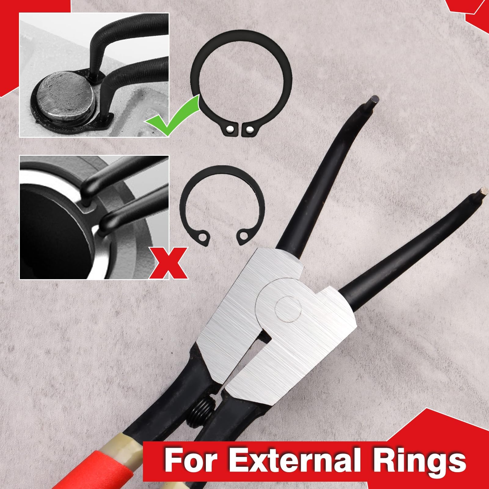 Leontool Pince à circlip externe de 33 cm à usage intensif avec mâchoire courbée de 0,30 cm de diamètre pour l'installation et le retrait de l'anneau de retenue