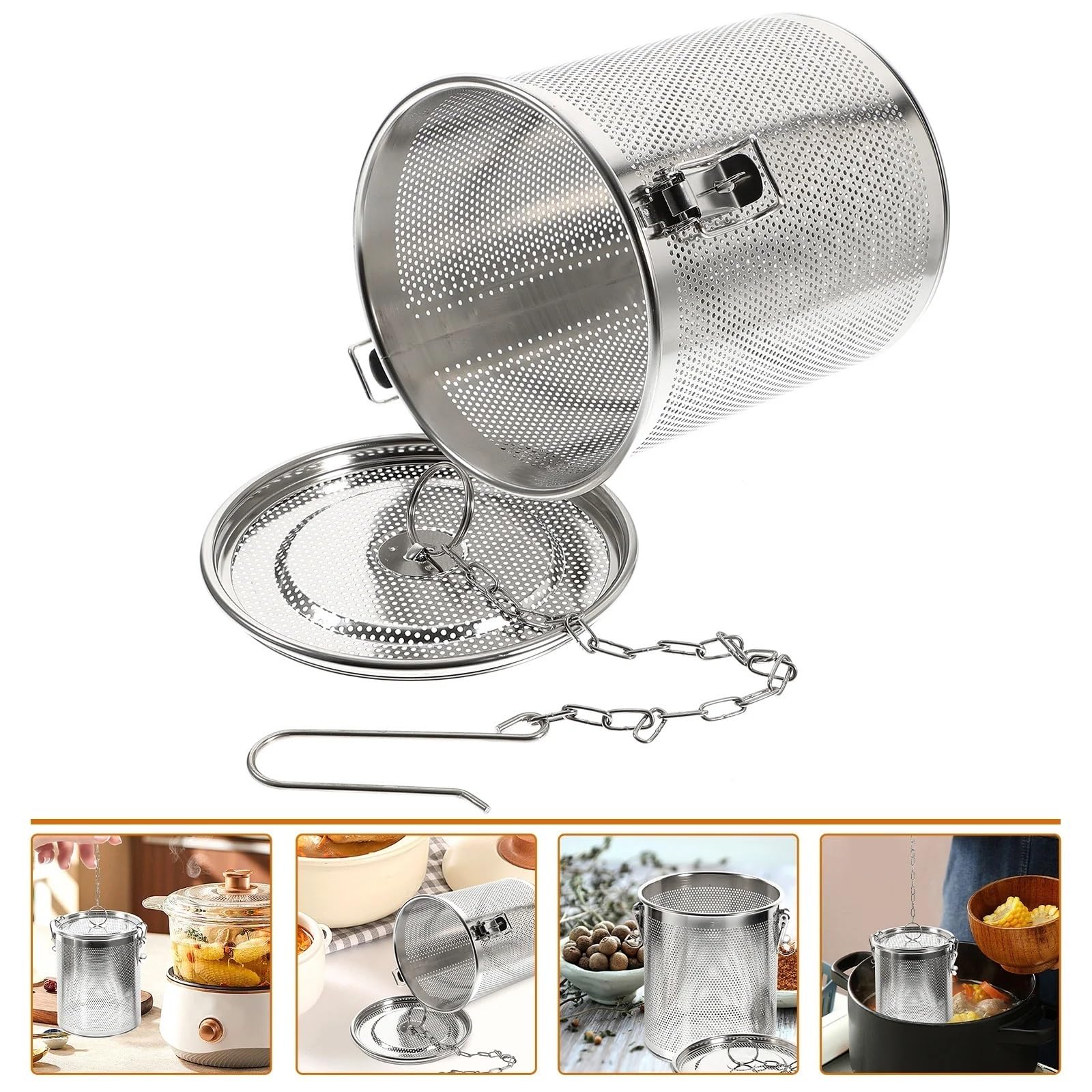 Filtro in Acciaio Inossidabile 1PCS Maglia Sacchetto di Condimento Zuppa Colino Secchio Grande Maglia di Cottura Infusore in Acciaio Salamoia Cestino Fine Condimento Cibo Colino