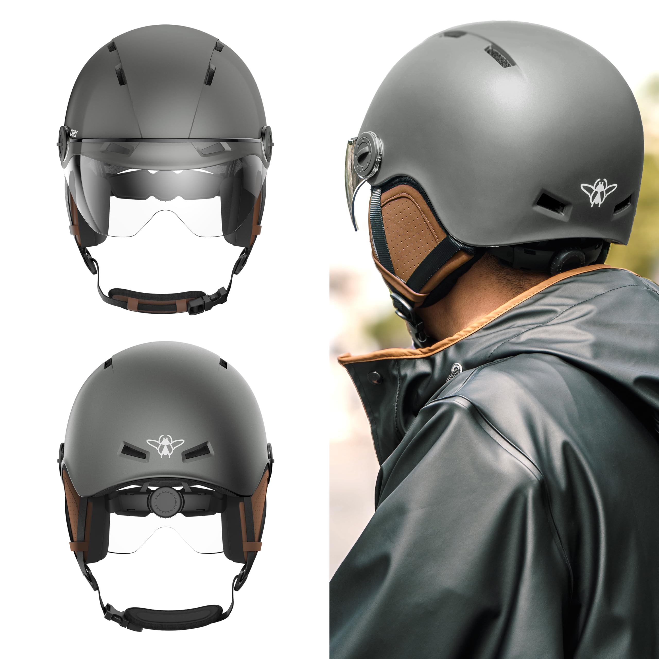 CASR Style - Casque Lifestyle Urbain pour Vélo & Trottinette Electrique - Visière Transparente & Cache-Oreille Amovibles - Confort Optimal pour Homme & Femme