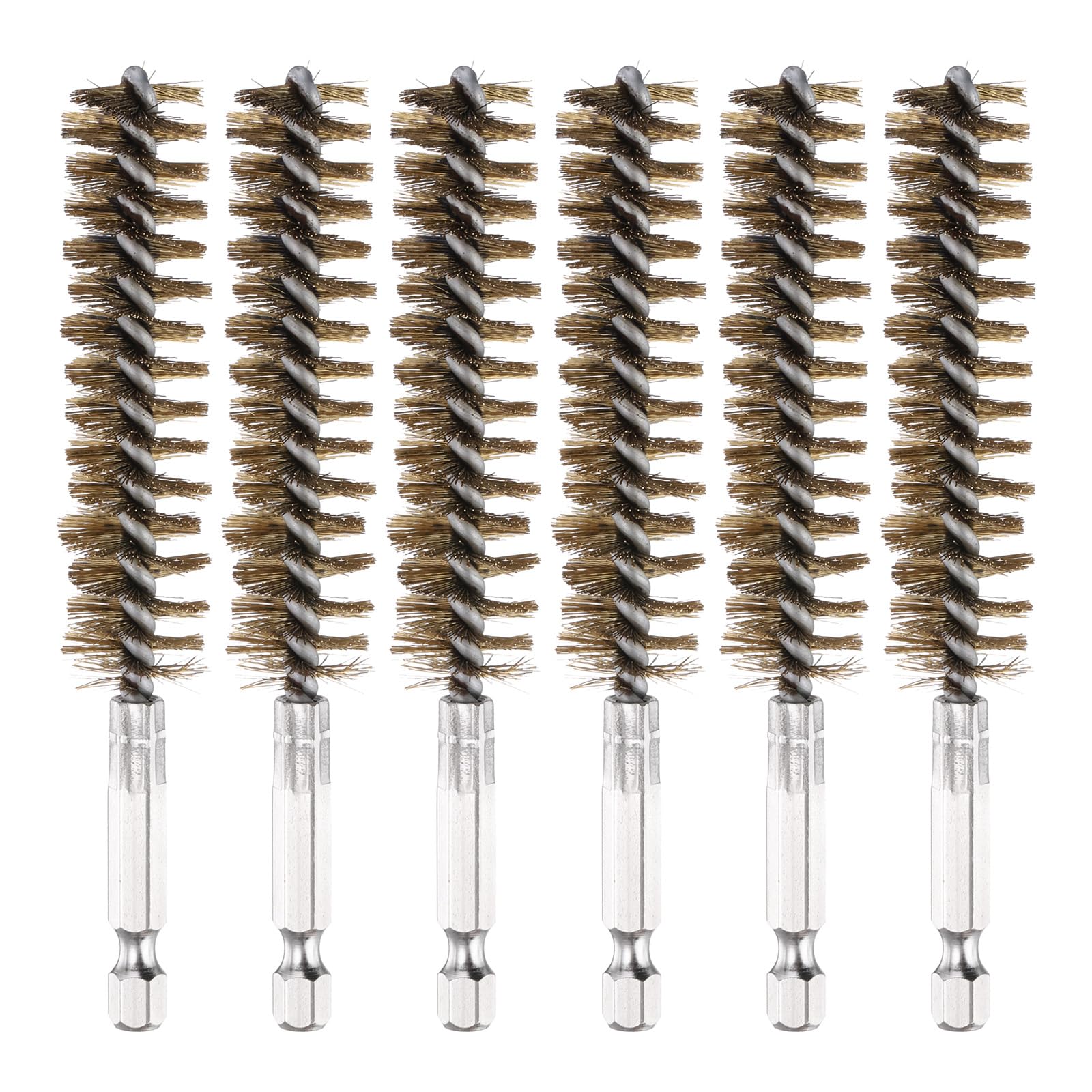 PATIKIL 16mm Dia Bore Brush, 6Pcs Brass Twisted Wire Cleaning Brush Pipe Cleaner with 1/4 Inch Hex Shank for Tubes, Ports, Bearings, Drill Driver, Brass Tone