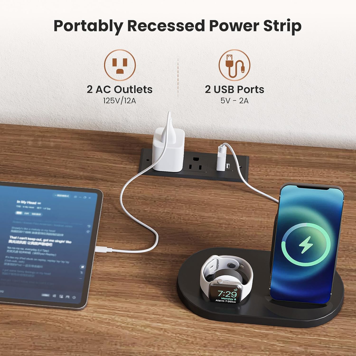 TV Stand with Power Outlet,70" Modern Entertainment Center for TVs up to 80",Media Console with Storage & Open Shelves for Living Room/Bedroom, Walnut