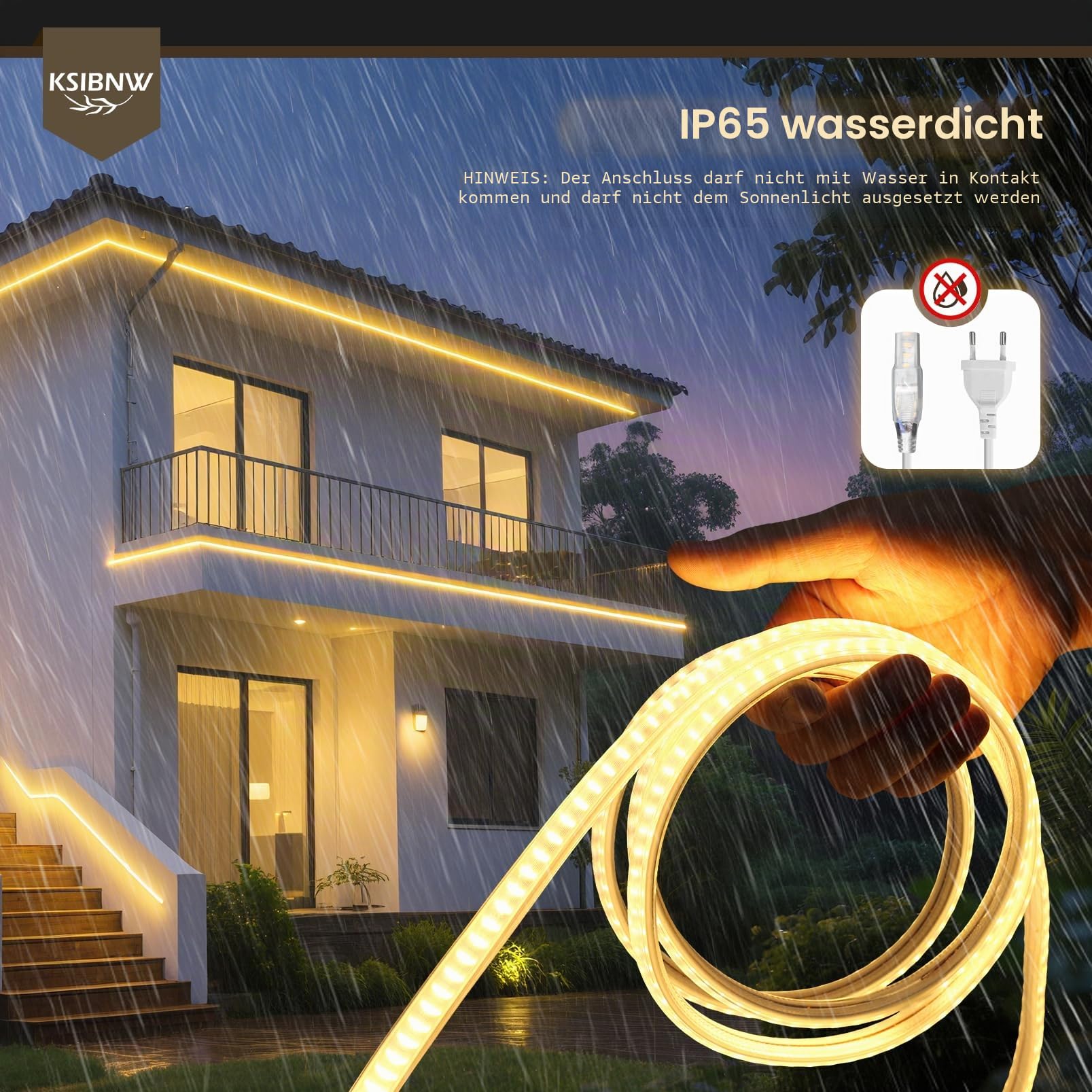 KSIBNW LED Streifen Aussenbereich 20M, 230V Neon LED Strip Wasserdicht IP65 Schlauch Warmweiß 3000K Led Leiste Band Flexibel Outdoor 145LEDs/M Lichtleiste mit Netzteil und Stecker für Außen Innen Deko
