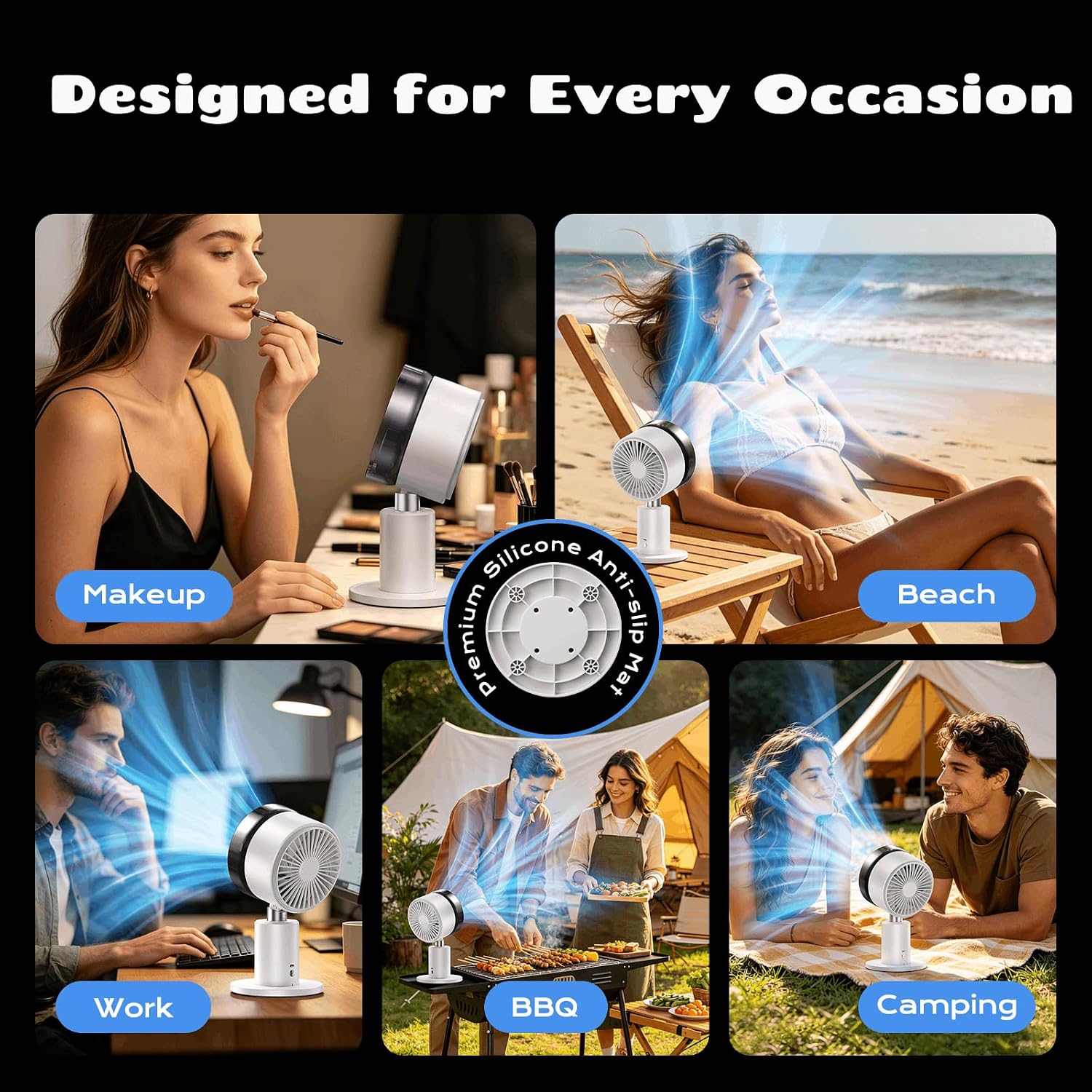 KIMMOO USB Rechargable Desk Fan, 2-in-1 Turbo Table Fan with 5-Color Light, 180° Oscillating,100 Speeds, 6000mAh Battery, LED Display, Quiet Portable Desktop Fan for Bedroom/Office/Dorm/Home (White)
