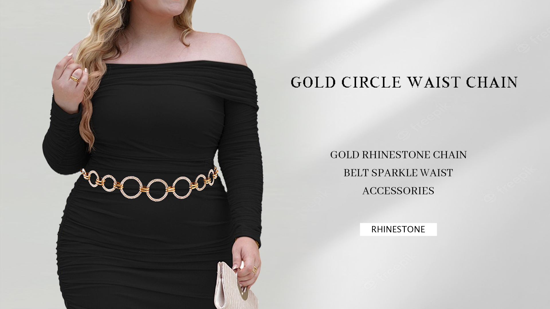 Abien Gold Rhinestone Chain Belt Gold Circle Waist Chain 