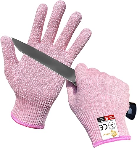 Evridwear Guantes de trabajo resistentes a cortes con puntos de agarre, guantes de corte de seguridad de grado alimenticio nivel 5 para cocina,