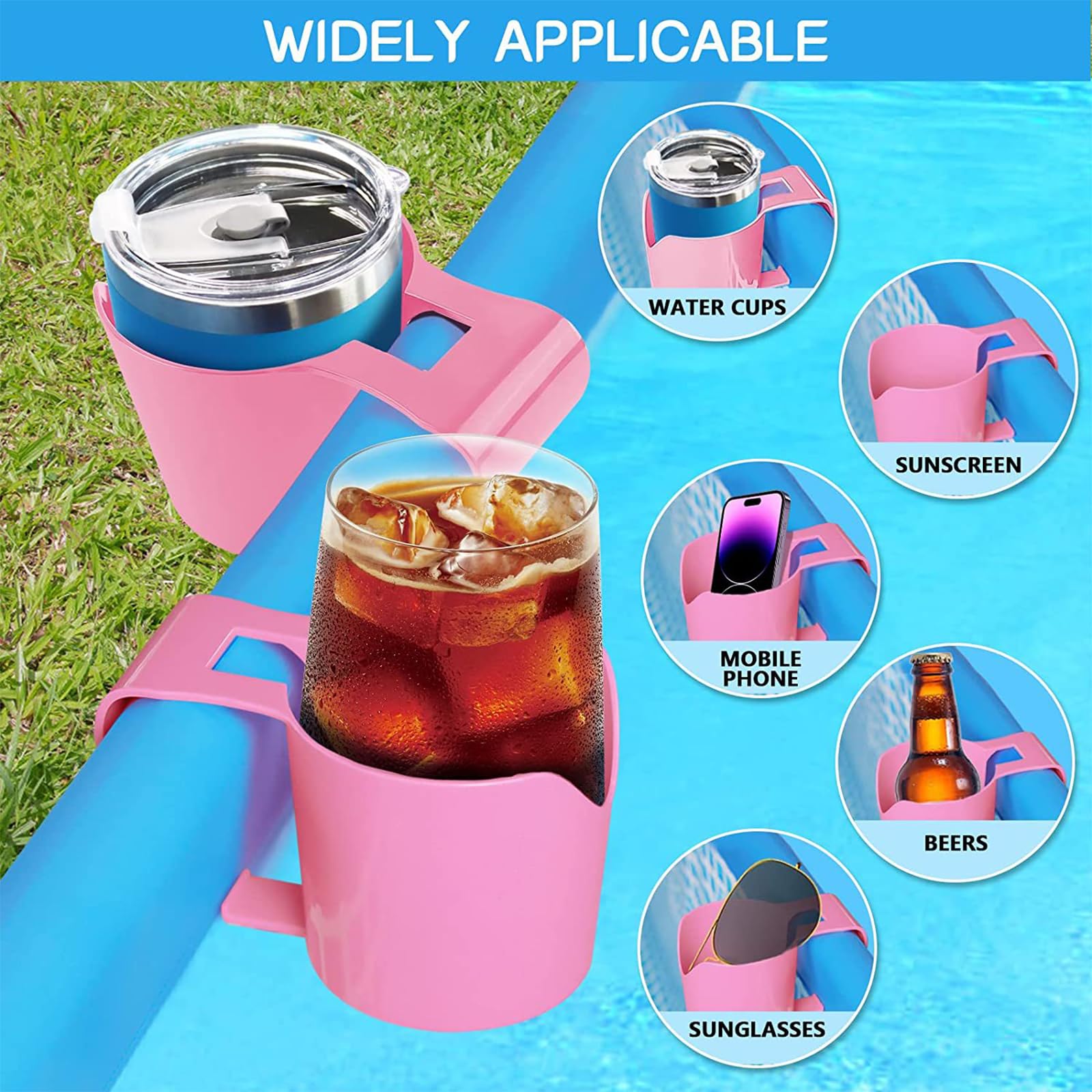 Porte Gobelet Piscine WISIRENT, 3 Pièces Porte-Gobelet en Plastique Piscine Bleu Accessoire de piscine multifonction, Accessoires de Piscine pour Les Boissons, Les Téléphones Portables, Les Clés
