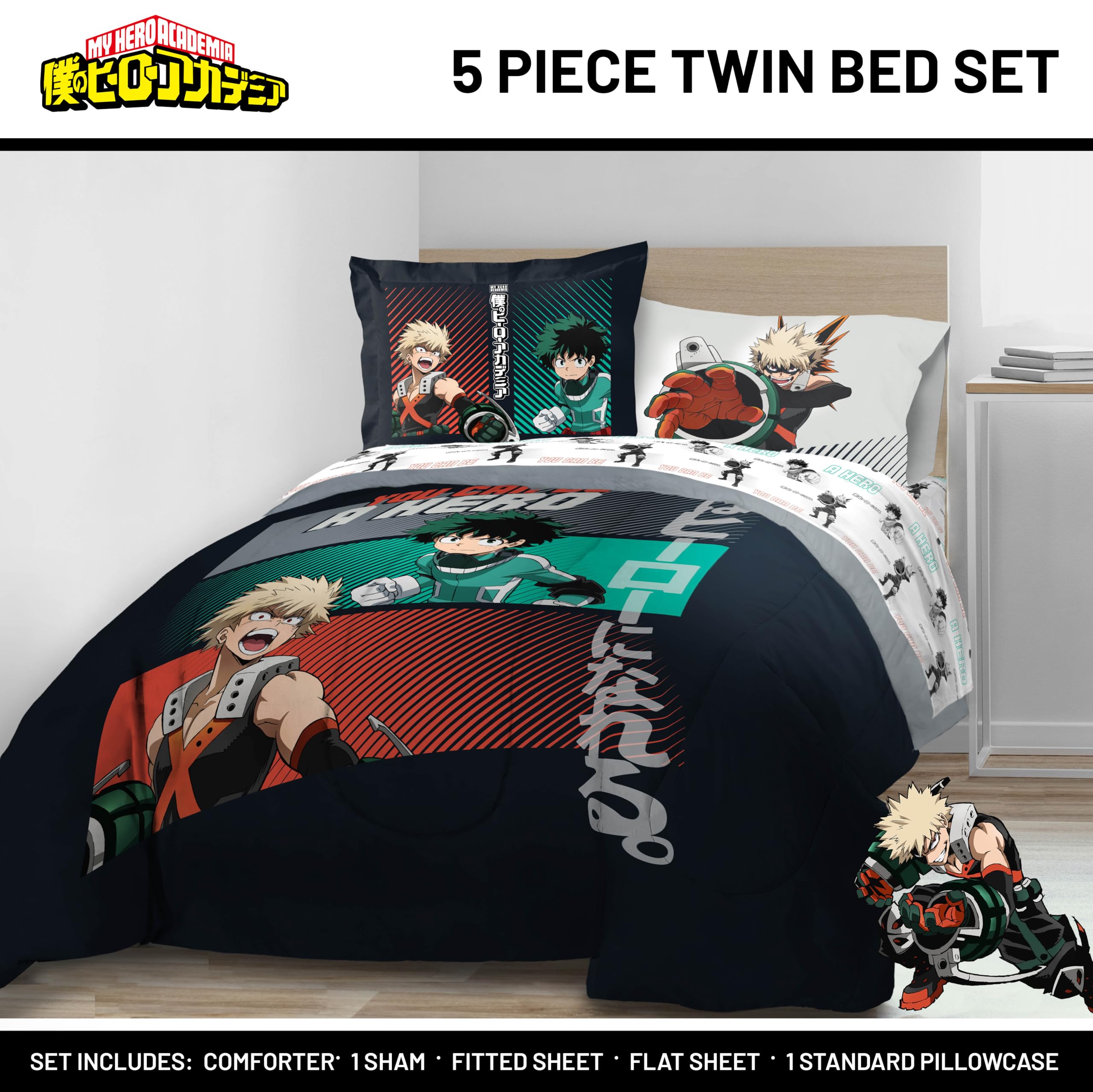 Amazon.com: Jay Franco Kids Bed Set, Black, My Hero Academia, 5