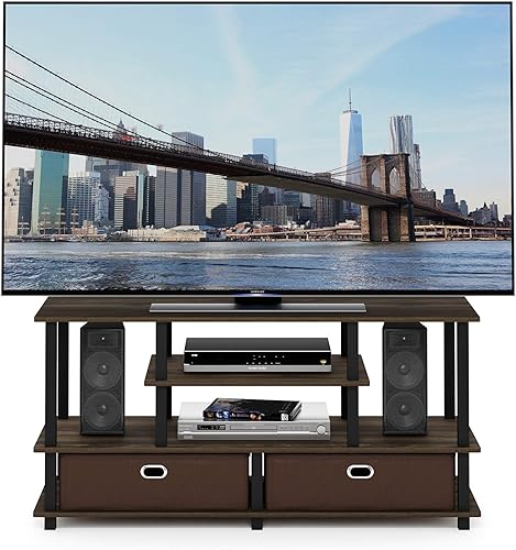 Miniatura 3 de Furinno JAYA - Soporte grande para televisores de hasta 50 pulgadas, nuez de nogalnegromarrón oscuro de Columbia