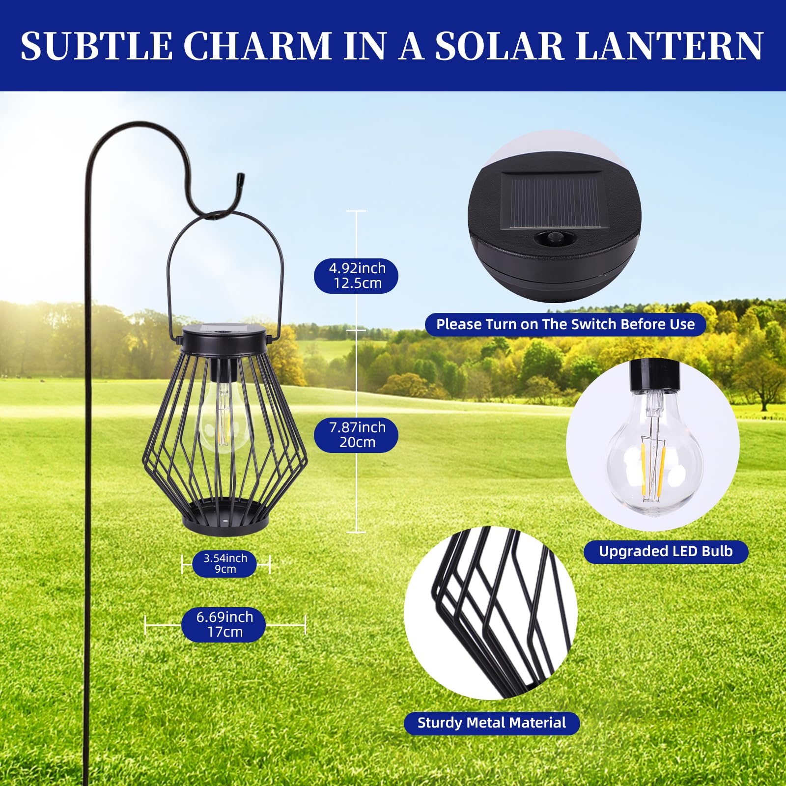 Solarlaterne für den Außenbereich, solarbetriebene Metallleuchte mit Griff, 2 Packungen, wasserdicht, kabellos, warm, Retro-Leuchtmittel, Design-Lampe für Hof, Garten, Terrasse, Zaun,