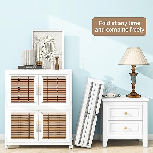 Miniatura 5 de Contenedores de almacenamiento apilables transparentes grandes con tapas, armario de almacenamiento plegable para organizadores de clóset y