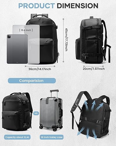 Miniatura 5 de WONHOX Mochila de viaje para mujeres y hombres, mochila para laptop con compartimento para zapatos, mochila impermeable para senderismo