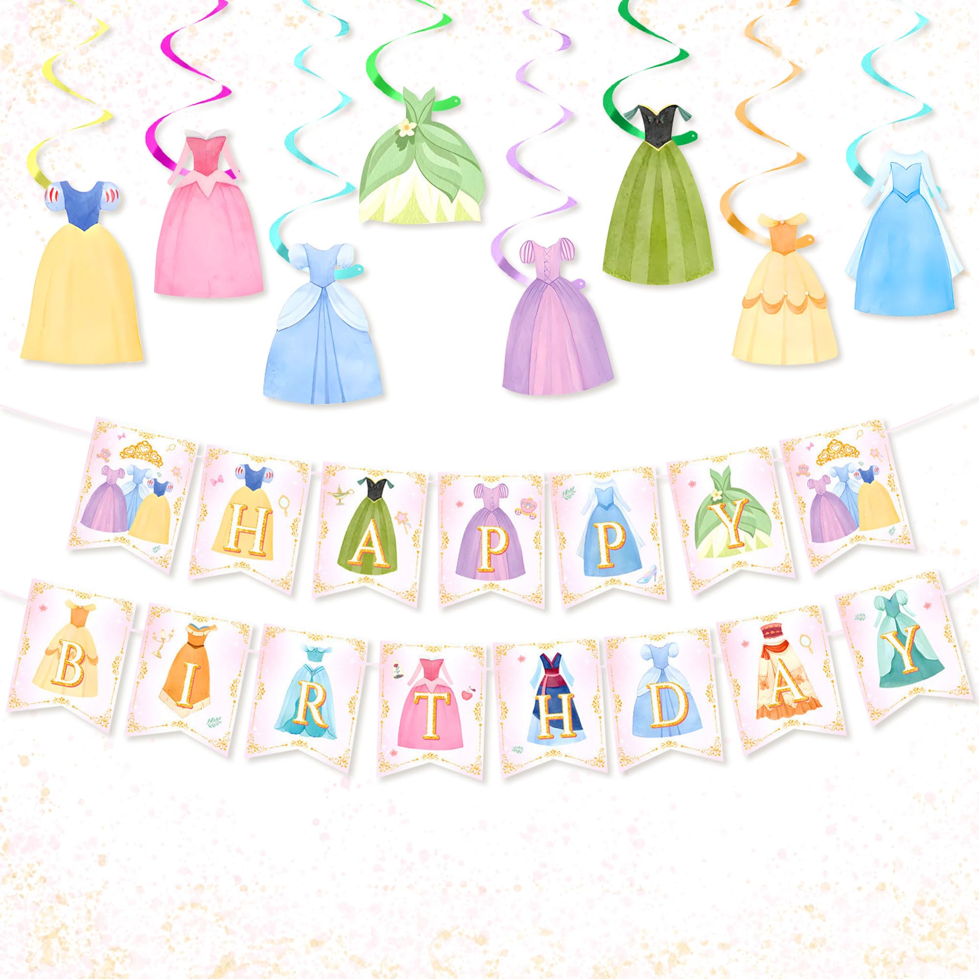 JeVenis Princess Birthday Party Decorations Princess Party Banner Garland Hanging Swirls for Girl Birthday Party Supplies