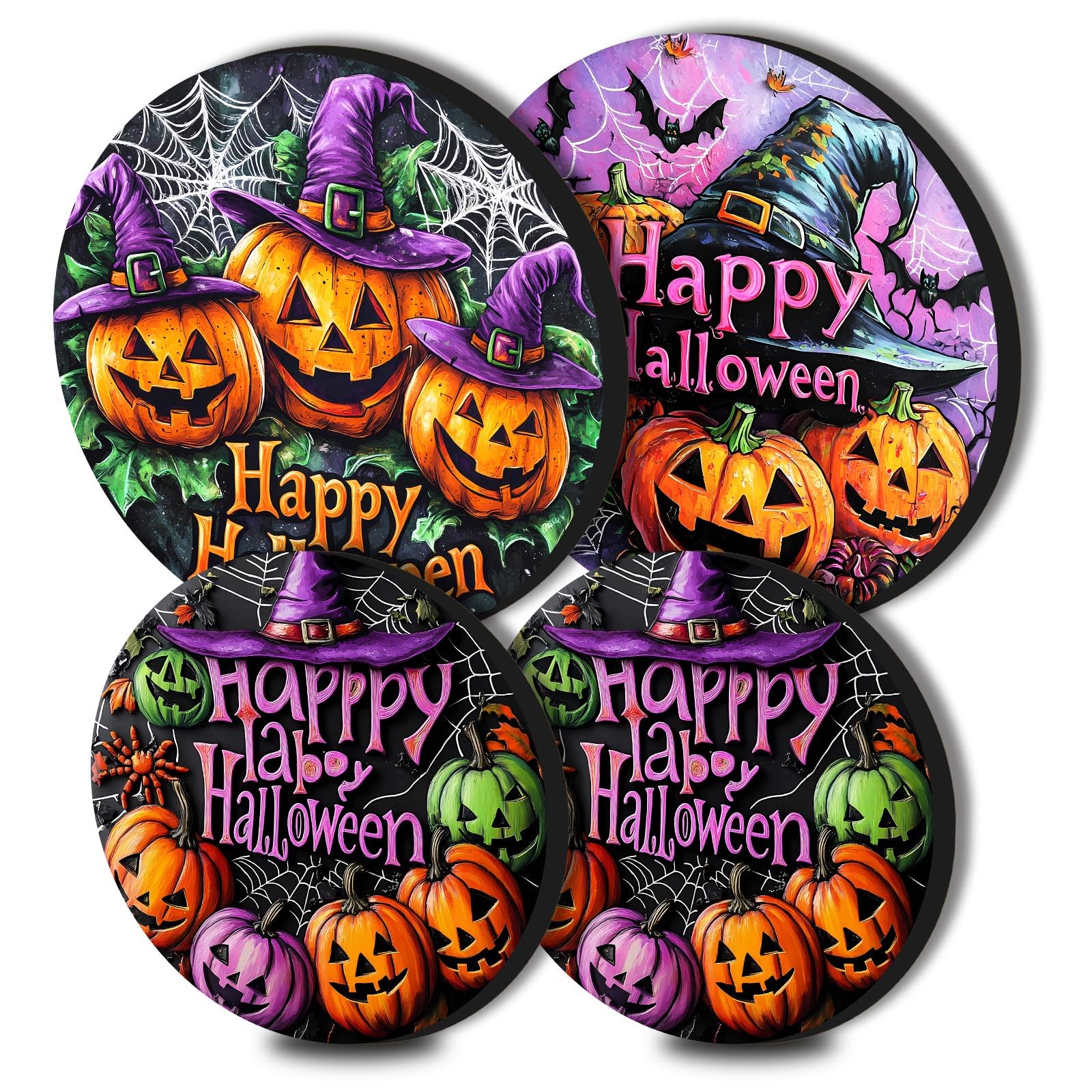 Happy Halloween Electric Stove Burner Covers，4 Pcs Pumpkins Round Stove Burner Covers Halloween Sign Gas Stove Burner Cover,8 Inch and 10 Inch,Witch Hats Metal Cooktop Home Decorative