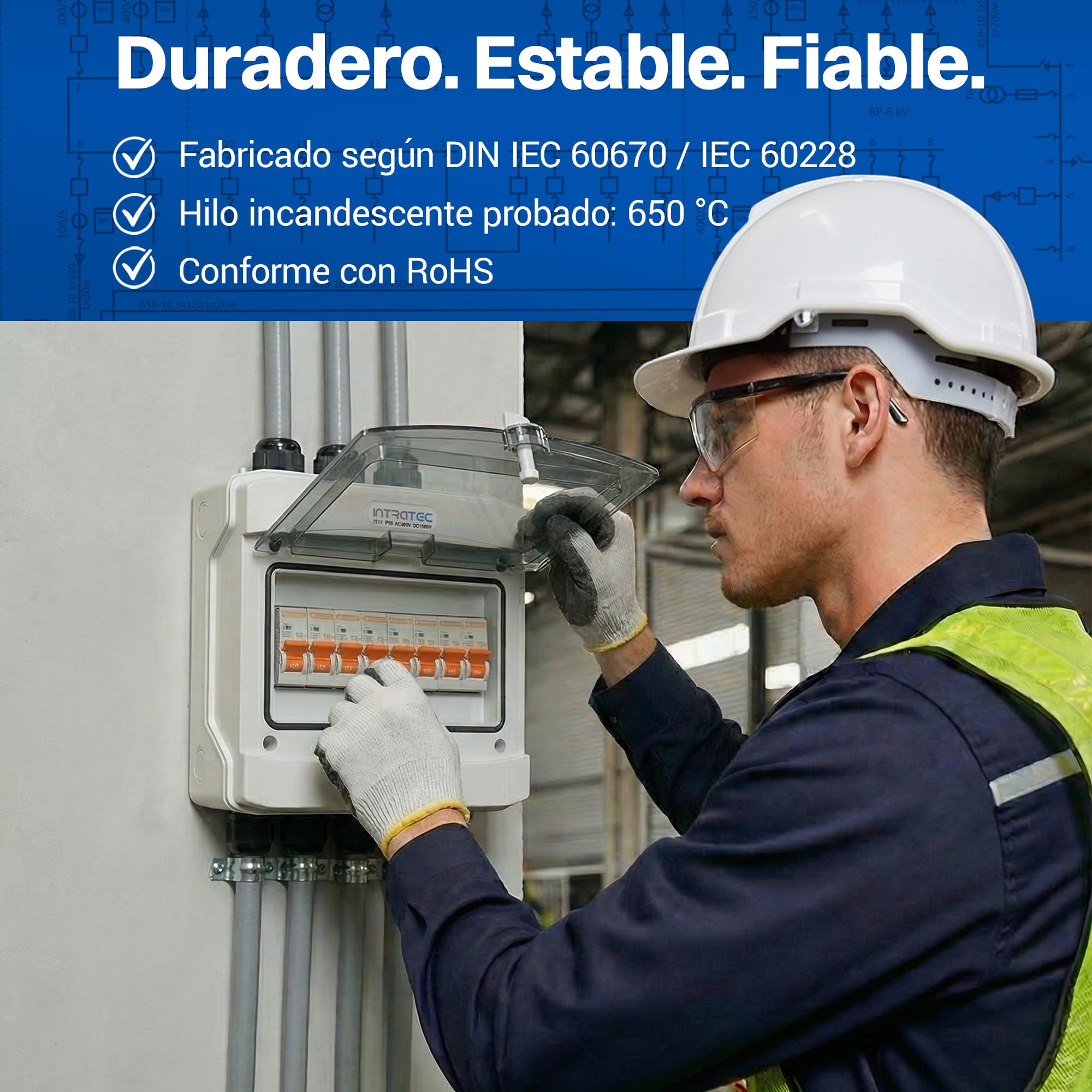 Intratec Caja de Distribución Superficie 1 Fila IP65 – Cuadro Eléctrico para 8 Módulos DIN – Caja de Subdistribución Estanca para Exterior Garaje – 400VAC 1500VDC, 202 x 201 x 120 mm - 10 Pack