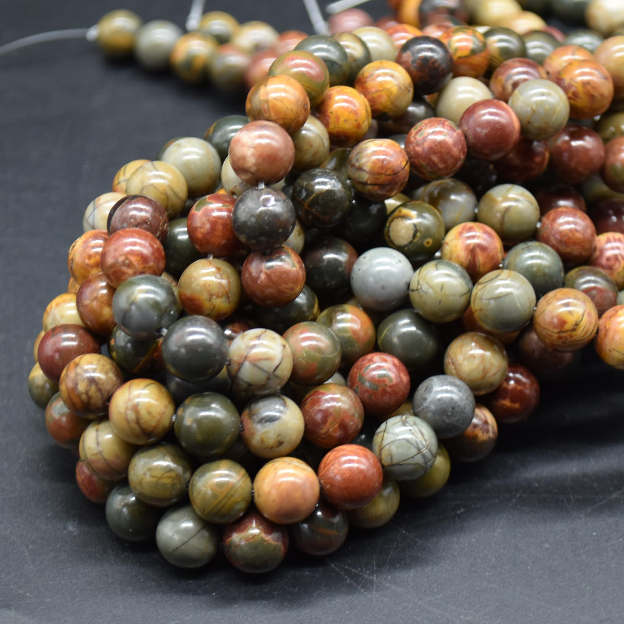 Grade A Natural Red Creek Jasper Semi-Precious Gemstone Round Beads - 10mm - 15.5" Strand