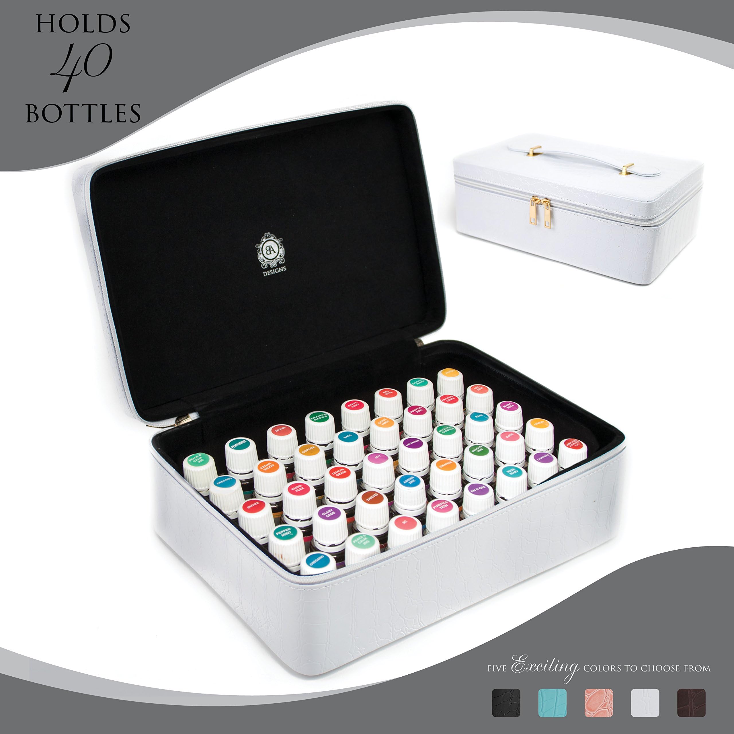 Essential Oils Carrying Case Holds 40, 15ml Bottles - Beautiful Large Custom Hard Shell Exterior with High Density Foam Interior (Pure White)