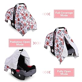 Rquite Car Seat Cover Baby, Carseat Covers Baby for Girl Boy, Warm Minky Infant Car Seat Cover Winter, Peekaboo Opening Car Seat Canopy, Multi-use Baby Carrier, Stroller, Nursing Cover, Minky Blanket