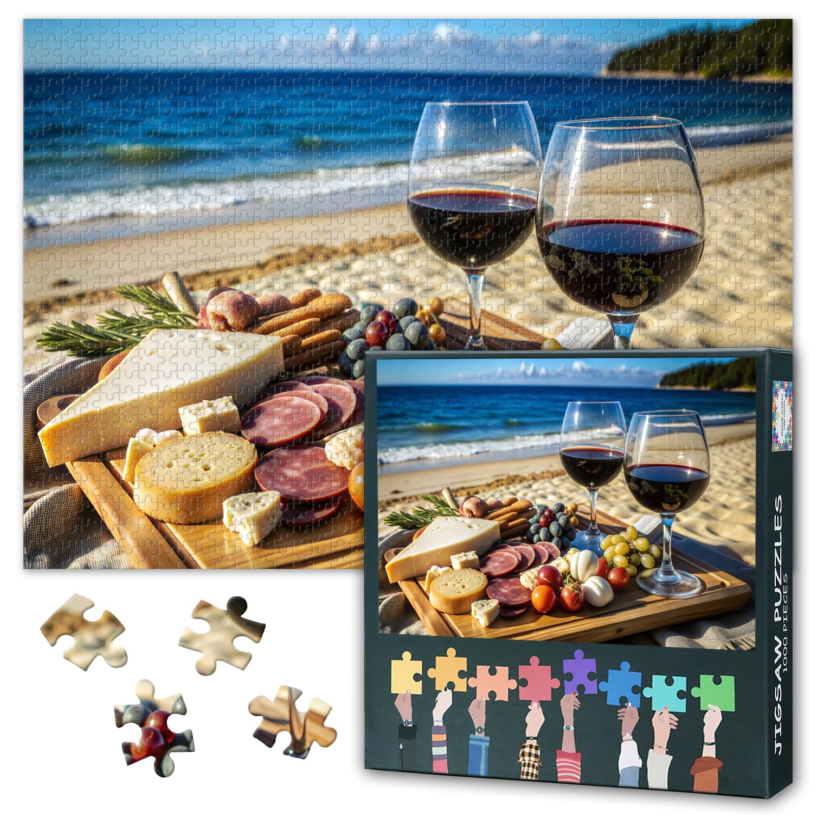 1000 Piece Jigsaw Puzzle for Adults Elegant Wine Puzzle Gourmet Puzzles Meats and Cheeses Collectible Jigsaw Puzzles Fun to Assemble Relieve Loneliness Great for Game Nights(50.5x70.5cm)