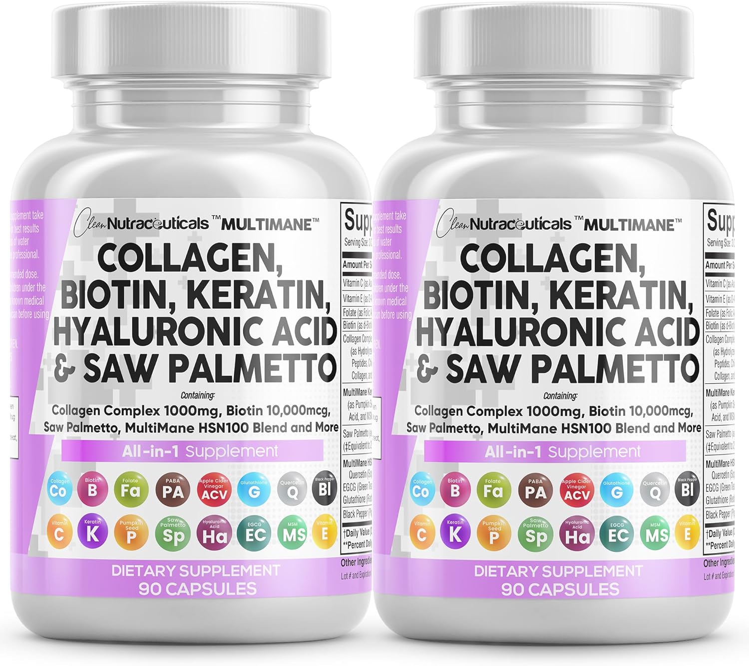 Clean Nutraceuticals Collagen Pills 1000mg Biotin 10000mcg Keratin Saw Palmetto Hyaluronic Acid – Hair Skin & Nails Vitamins & DHT Blocker with Vitamin E Folic Acid Pumpkin Seed MSM – 2Pack Clean Nutraceuticals Collagen Pills 1000mg Biotin 10000mcg Keratin Saw Palmetto Hyaluronic Acid – Hair Skin & Nails Vitamins & DHT Blocker with Vitamin E Folic Acid Pumpkin Seed MSM – 2Pack