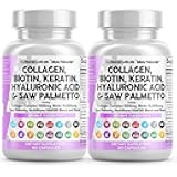 Clean Nutraceuticals Collagen Pills 1000mg Biotin 10000mcg Keratin Saw Palmetto Hyaluronic Acid - Hair Skin & Nails Vitamins & DHT Blocker with Vitamin E Folic Acid Pumpkin Seed MSM - 2Pack