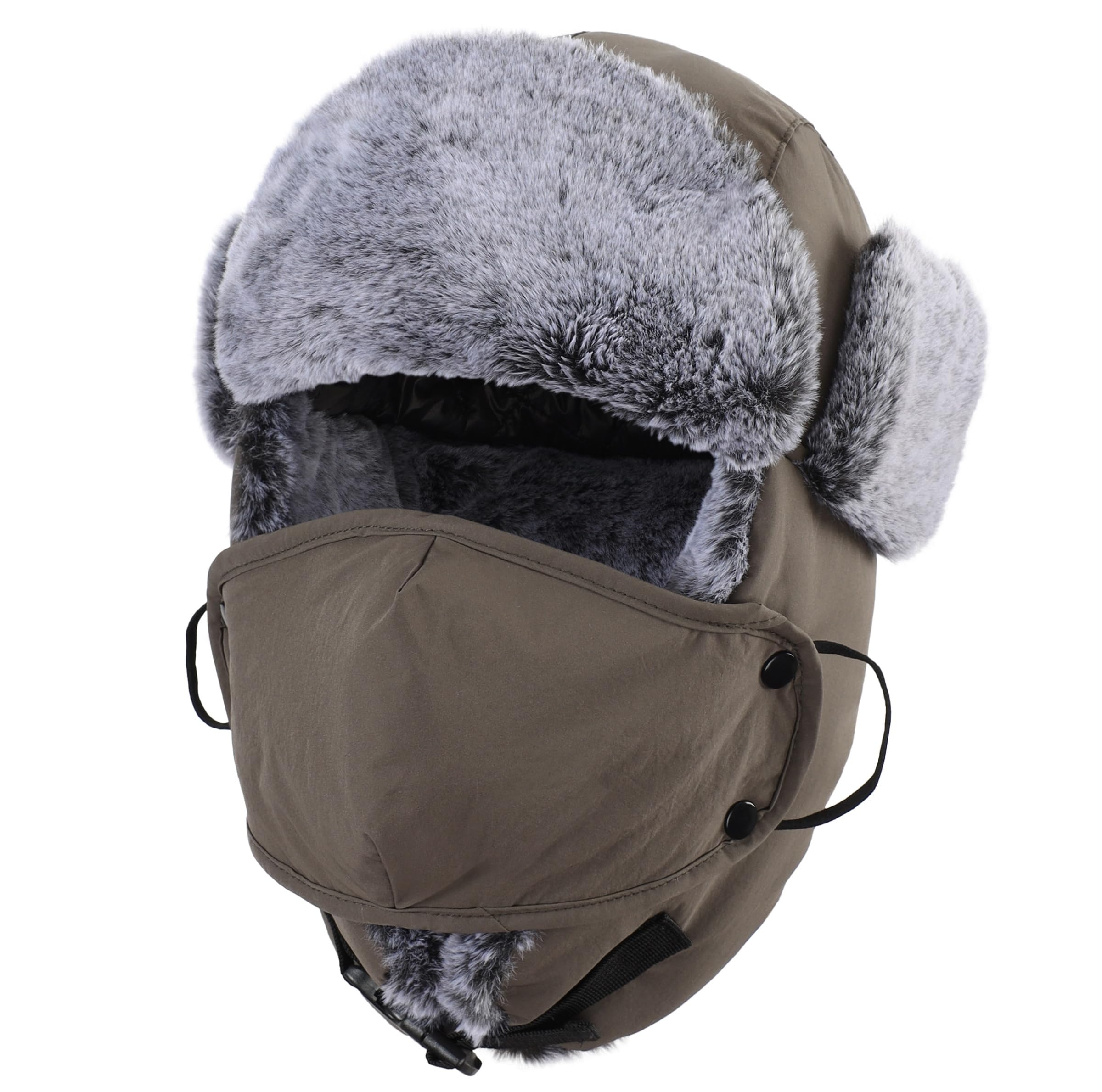 Connectyle Faux Fur Trapper Hat for Men Windproof Trooper Hunting Hat Cold Weather Outdoor Warm Earflap Hat Dark Grey