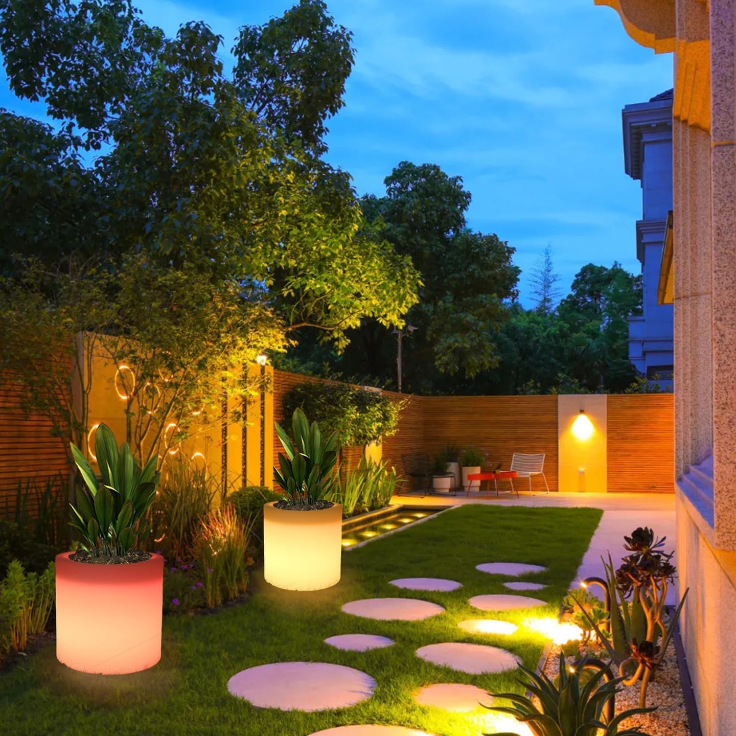 16 inch Cylinder LED Flower Pot Light, Rechargeable & Dimmable LED Planter Light w/Remote, 16 RGB Colors Changing Vase Lamp, Waterproof Lighted Planter & Ice Bucket for Outdoor Porch Garden Yard Party