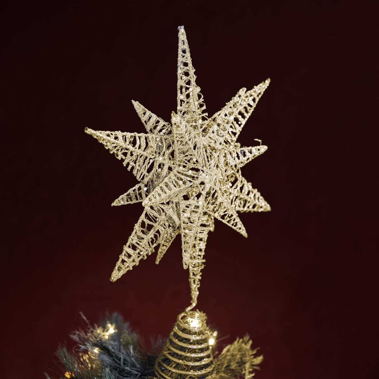 Ornativity Gold Star Tree Topper – Christmas Gold 3D Glitter Star Ornament Treetop Xmas Decor Holiday Decoration for Large Tree Toppers 16"