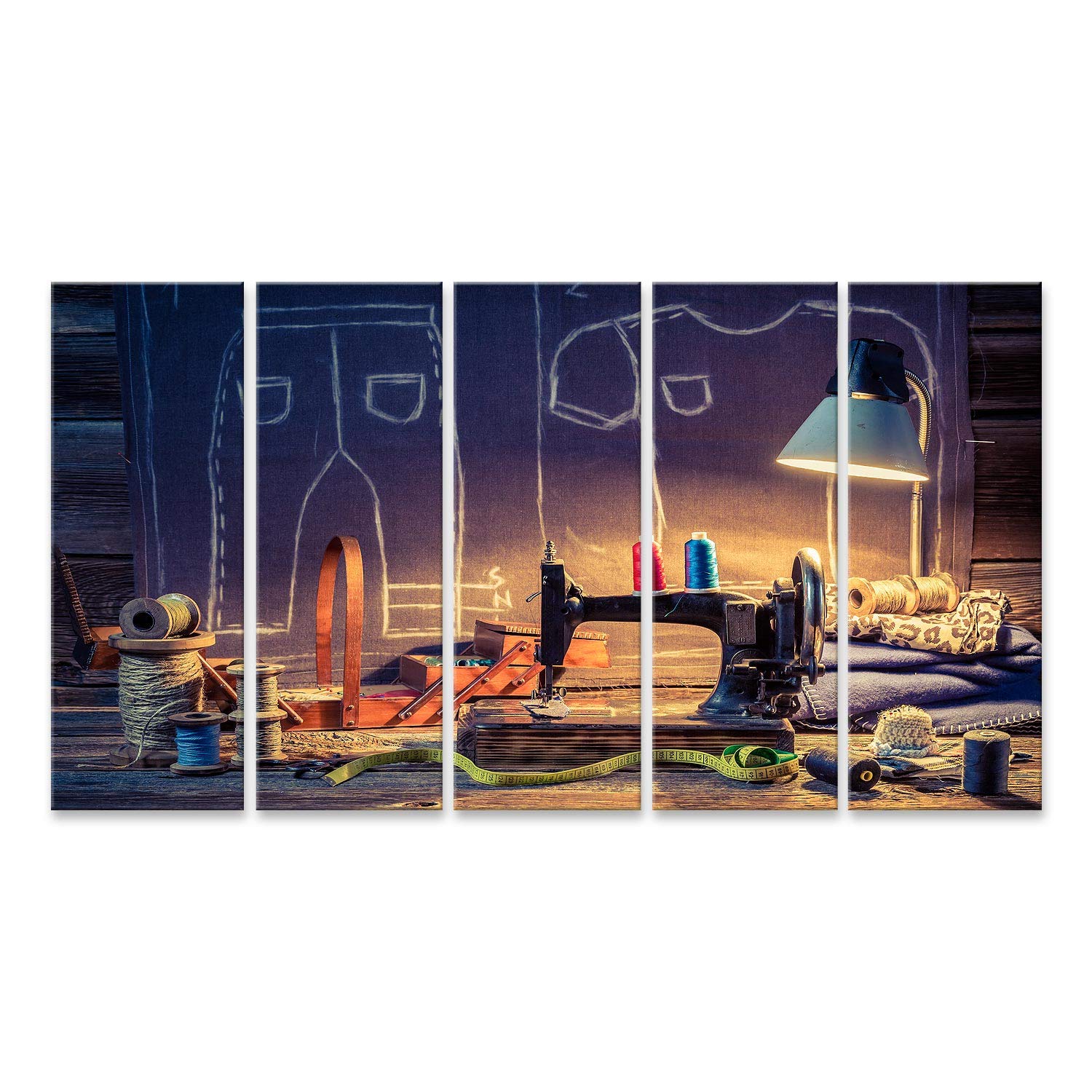 islandburner Imagen sobre lienzo Old Tailor Taller Máquina de coser Paño Mesa de madera Mural Sala de estar en casa Oficina Dormitorio Imágenes GDIC-5Px