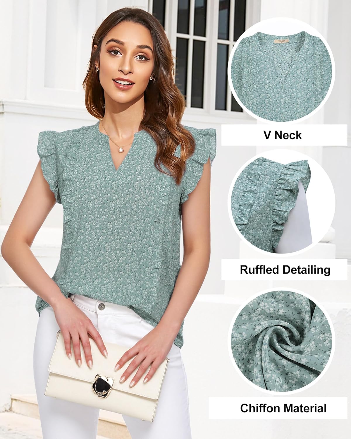 Timeson Women's Tops Dressy Casual Sleeveless Business Work Blouses Chiffon Office Tanks - Image 5