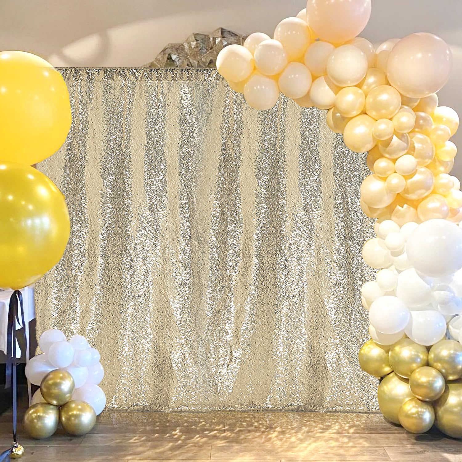 10×10FT Champagne Sequin Backdrop Curtain, Photography Backdrop Glitter Curtains Fabric Background for Wedding Party Decor