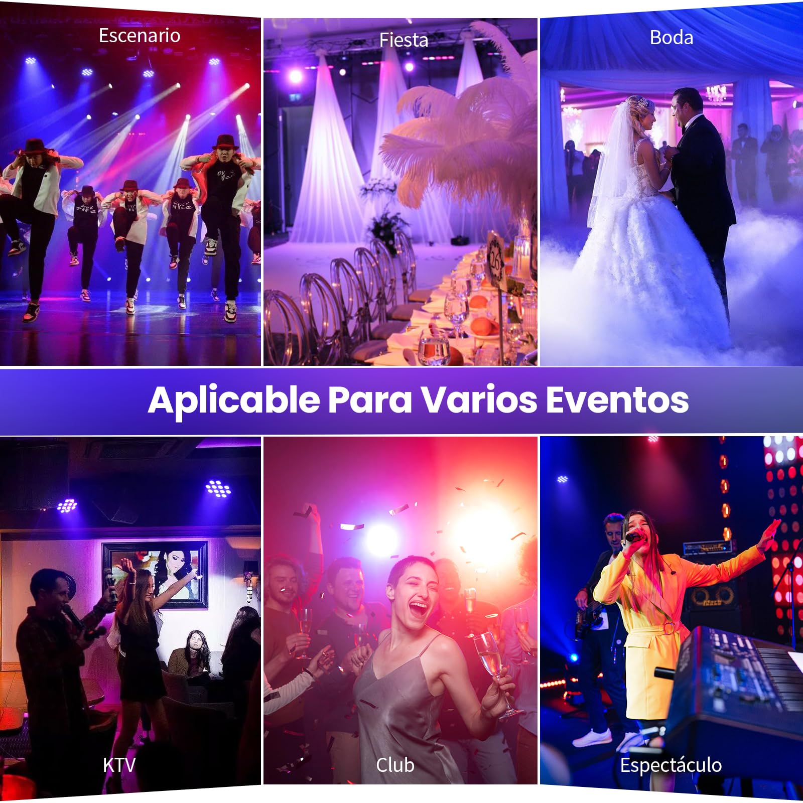 BETOPPER Focos Par LED 12x18W, Luces Escénicas RGB+Lima+Ámbar+UV 6-en-1 con Efecto Wash/Strobe, DMX512/Activación por Sonido, para DJ, Fiestas, Conciertos, Bares (4 Unid.)