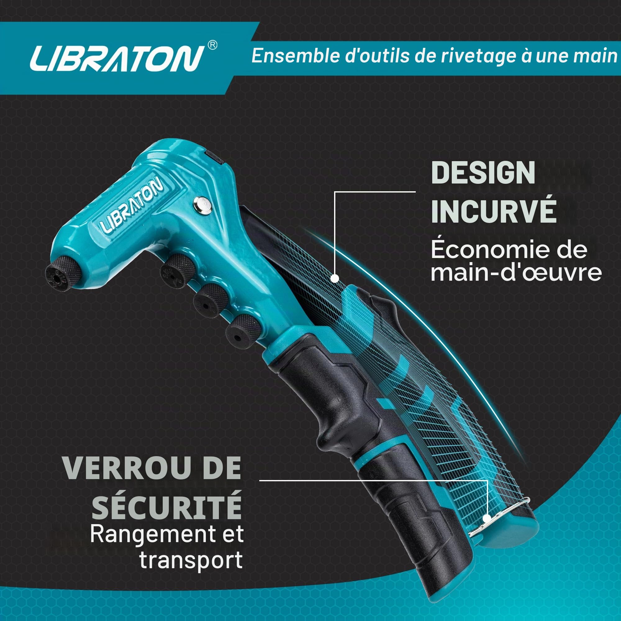 LIBRATON Pince à Riveter Professionnelle, Riveteuse Manuelle, Pince Rivet Aveugle, Pistolet à Rivet Pop avec 4 Types de Perceuses HSS et 200 Pièces Rivets 2,4mm 3,2mm 4mm 4,8mm