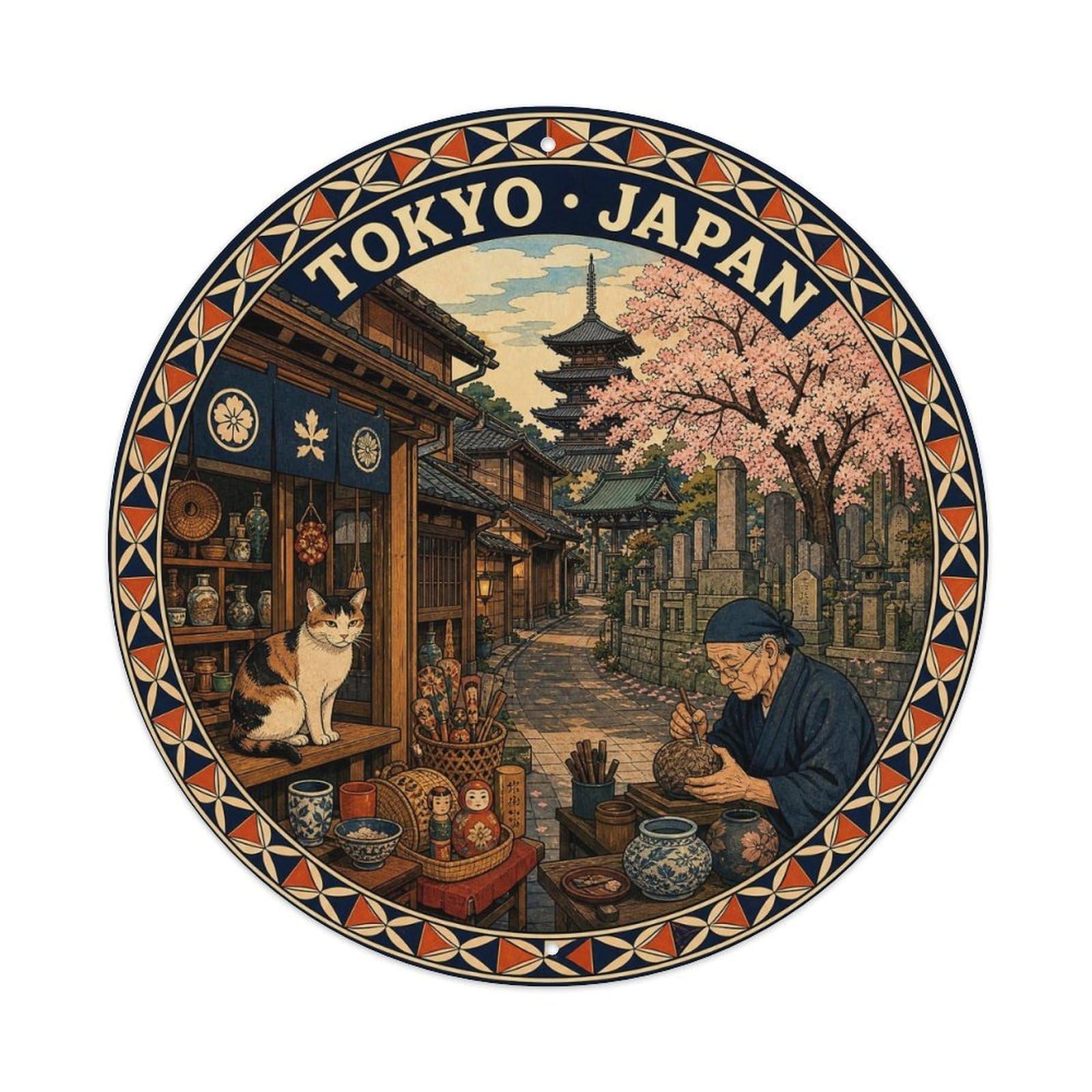 Olhnbad Style Tokyo Yanaka Old Town Shitamachi City Landmark Metal Tin Sign