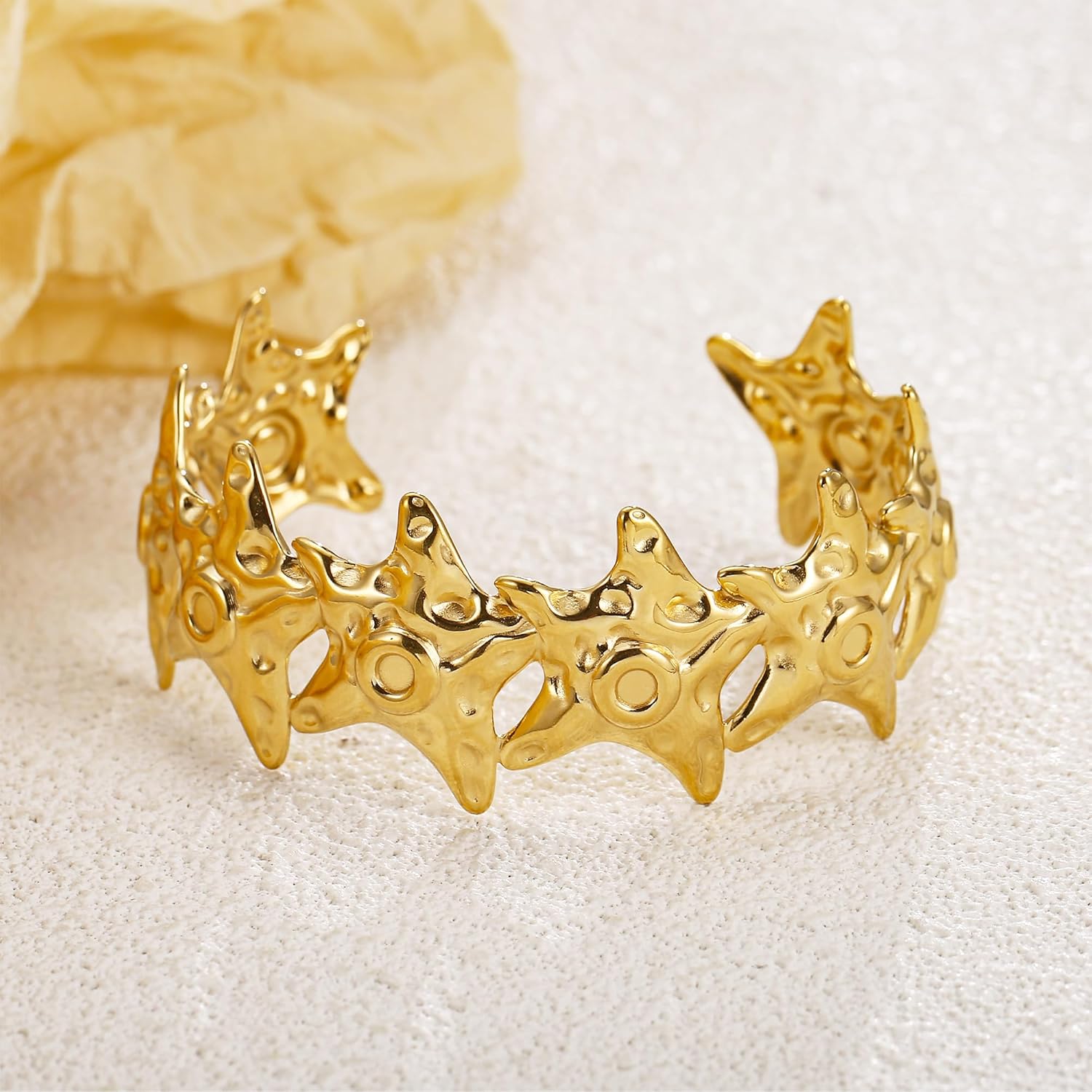 Gold Starfish Cuff Bracelets for Women Sea Star Shell Bangle Summer Beach Bracelet Adjustable Dainty Bangle Bracelet - Image 5