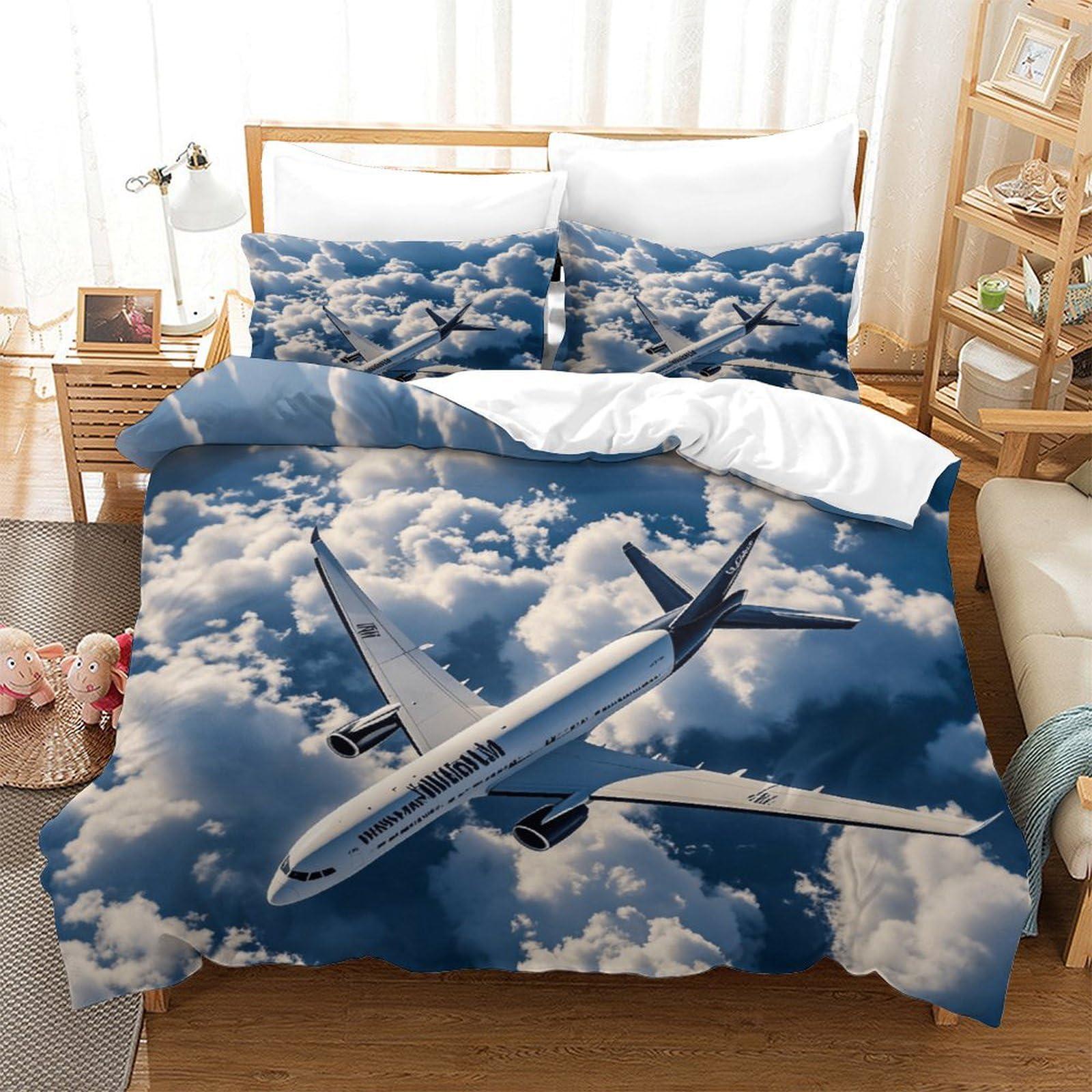 Lililaobiao Boys Airplane Lovingly Duvet Cover Set Hidden Zipper Airbuse Quilt Cover Set With Pillowcases Bed Linen Set Soft Microfiber Comforter Cover For Kids Adults Double（200X200cm）