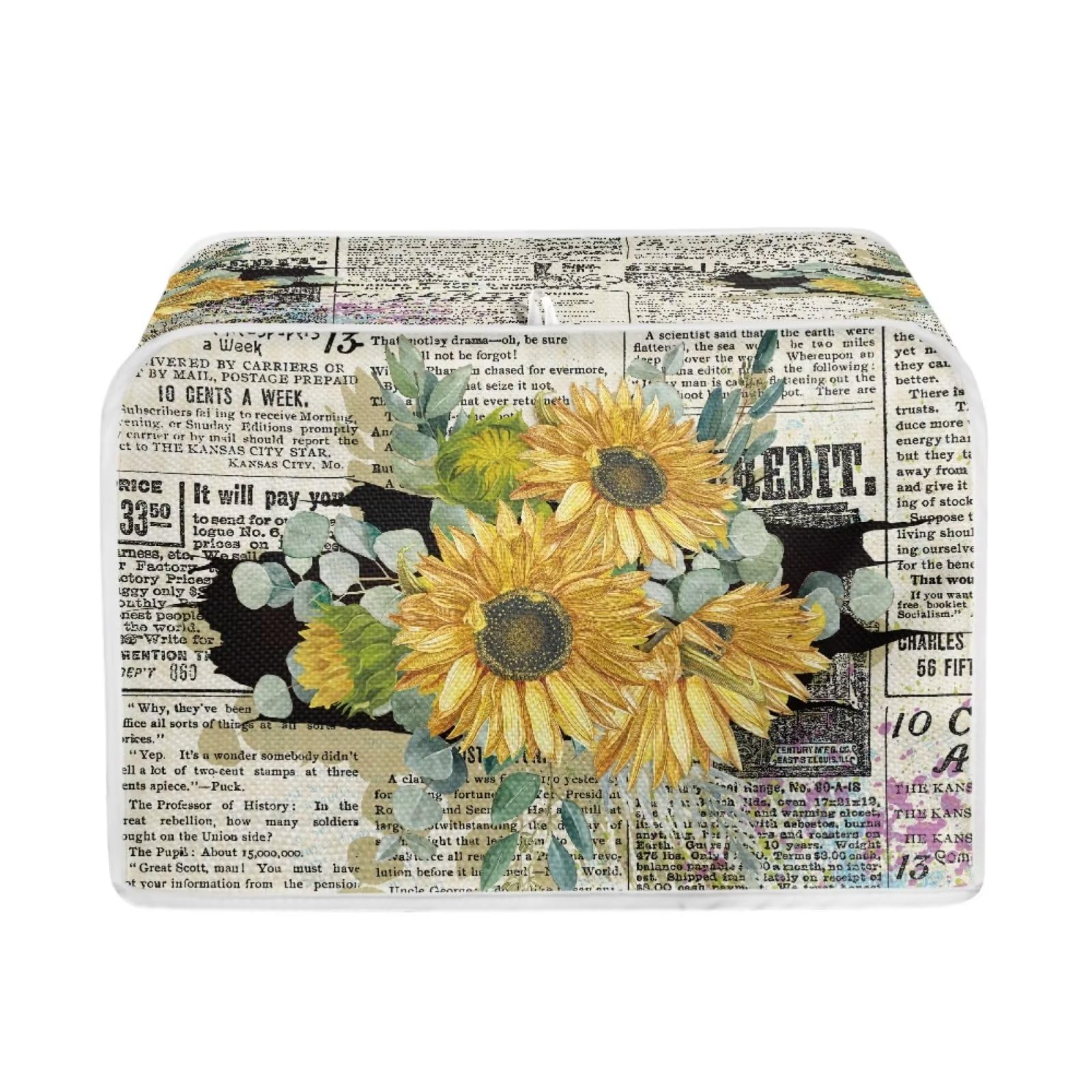 Hechitok Retro Sunflower Newspaper Toaster Dirt Cover Dust Covers For Kitchen Appliances 4 Slice Toaster Appliance Cover, M