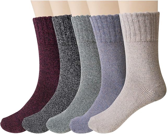 5 Pairs Women Socks Winter Wool Socks Breathable Soft Thick Socks - Colourful Premium Quality Climate Regulating Effect Multiway