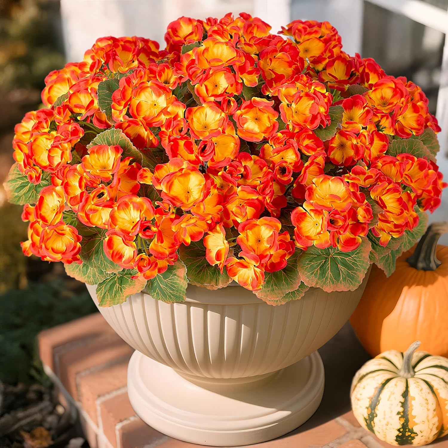 Fake Fall Flowers Artificial for Outdoors Decoration, 6 Bundles Faux Geranium Silk Flower Outside UV Resistant No Fade Artificial Floral for Home Garden Balcony Indoor Table Centerpieces Decor