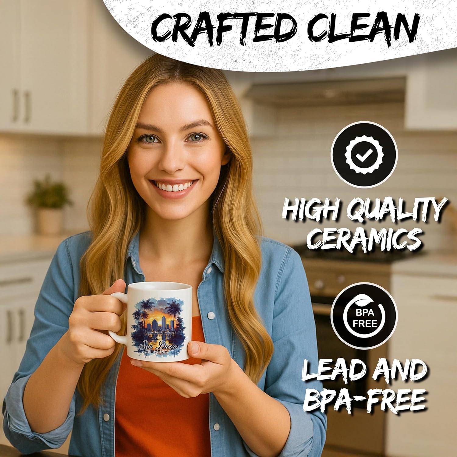 San Diego California 2 Ceramic Coffee Mug 11oz Americas Finest City - Tea Coffee Mug with Comfortable Grip - Unique Travel Gift Cup for Office or Home - Vibrant Long-Lasting Print ID44991 - Image 5