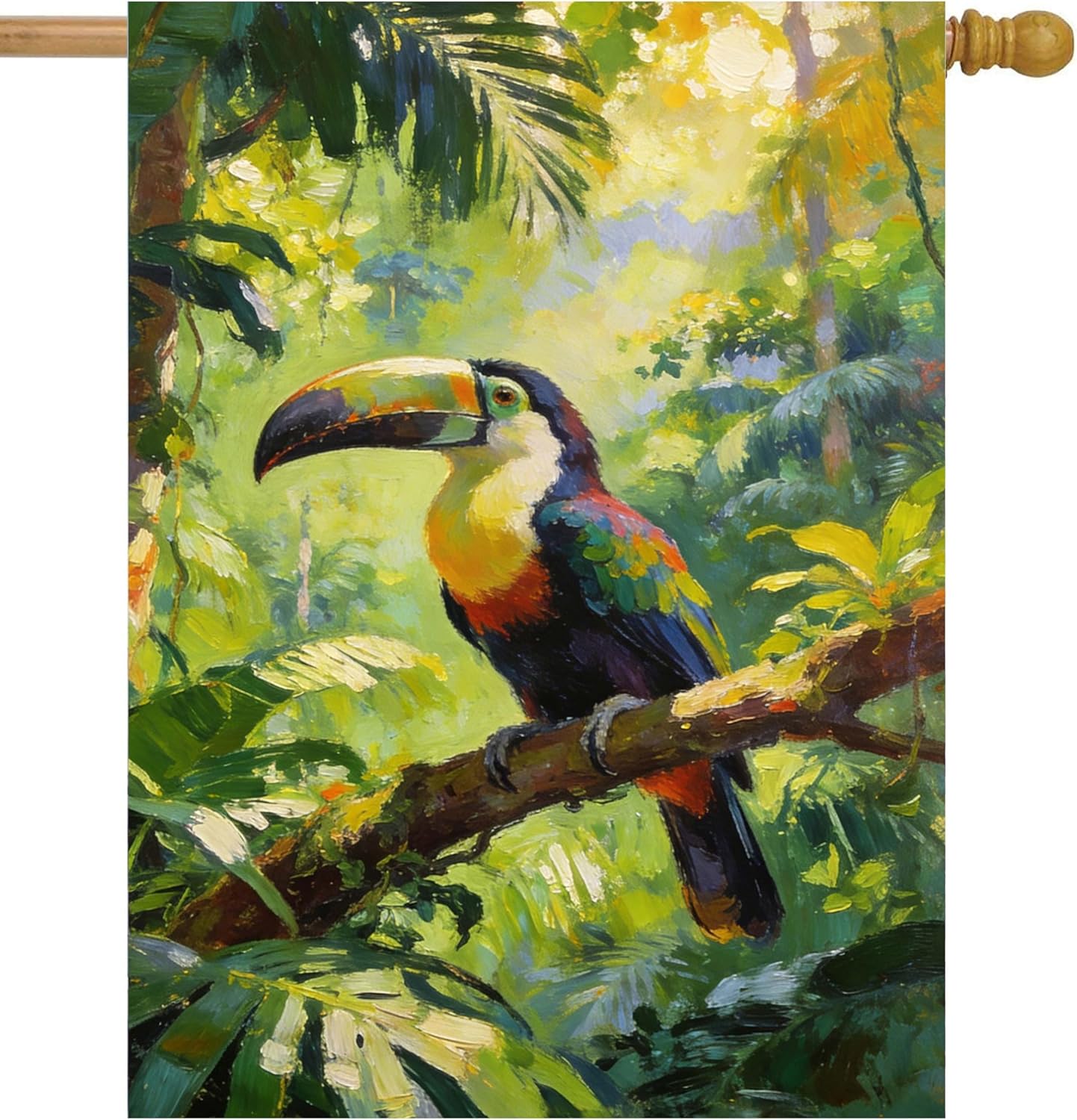 Toucan Parrot Bird Flowers in Spring Summer Forest Jungle Tree Tropical House Flag 28 x 40 Inch, Double Sided Large Garden Yard Welcome Flags Banners for Home Lawn Patio Outdoor Decor