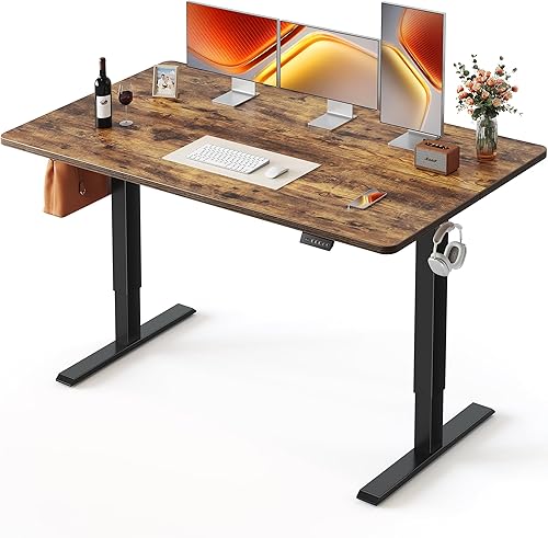 Miniatura 16 de FEZIBO Escritorio de pie, 48 × 24 pulgadas, altura eléctrica ajustable, para sentarse y ponerse de pie, escritorio de oficina para computadora con