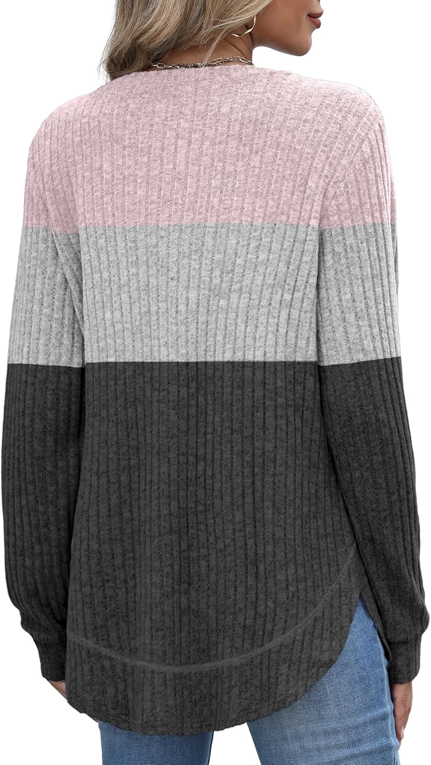 OFEEFAN Tunic Tops for Women Loose Fit Dressy Long Sleeve Shirts Womens Sweaters Crew Neck Fall Clothing with Curved Hem - Image 4