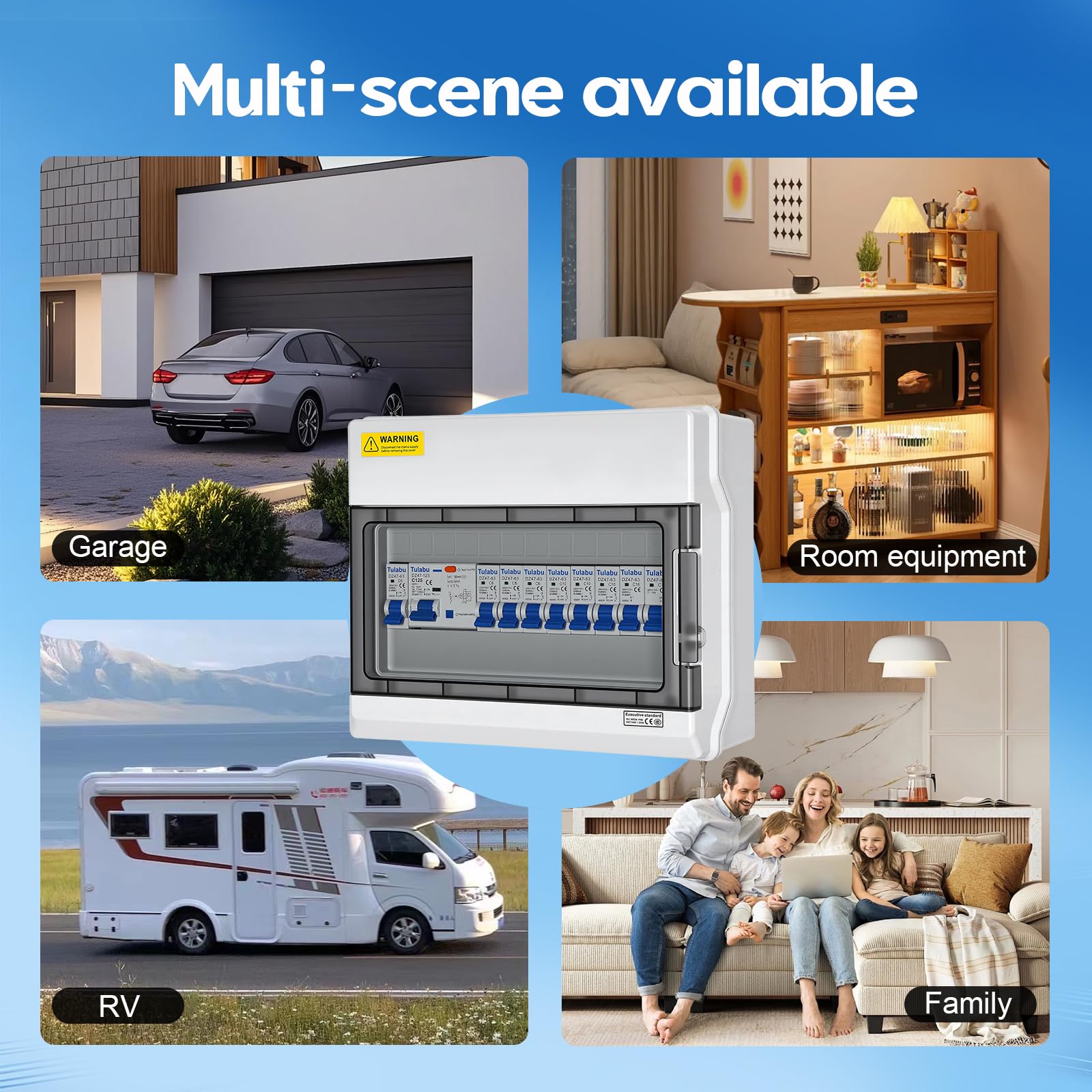 Coffret Électrique Etanche IP65, Tableau de Distribution avec Disjoncteur Différentiel 125A pour Garage, Atelier, Maison, Caravane, 2xC16A 3xC10A 4xC6A