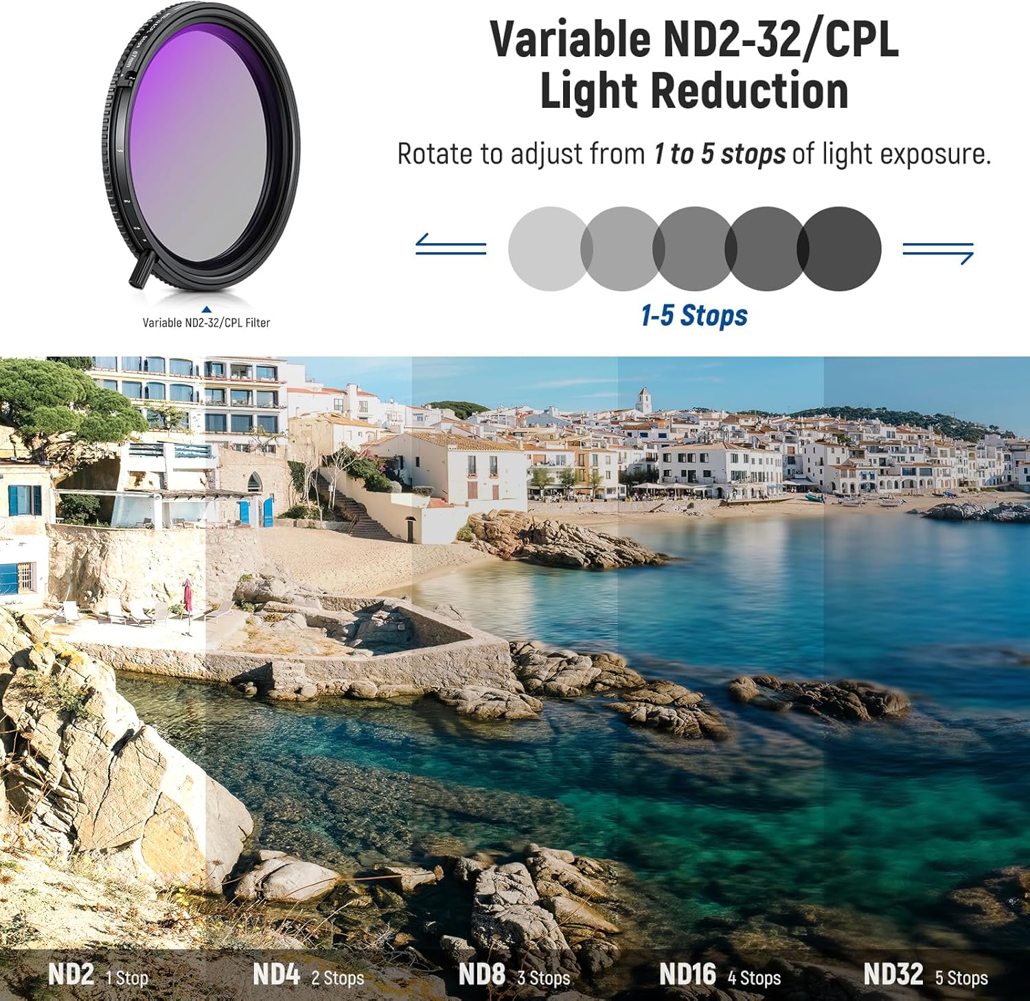 NEEWER True Colors 67mm Variable ND2-32 & CPL with Magnetic ND32, Polarized ND Filter Set, 2in1 Adjustable One Rotatable Light Reduction Reflection Elimination No Color Shift No X Cross No Vignetting