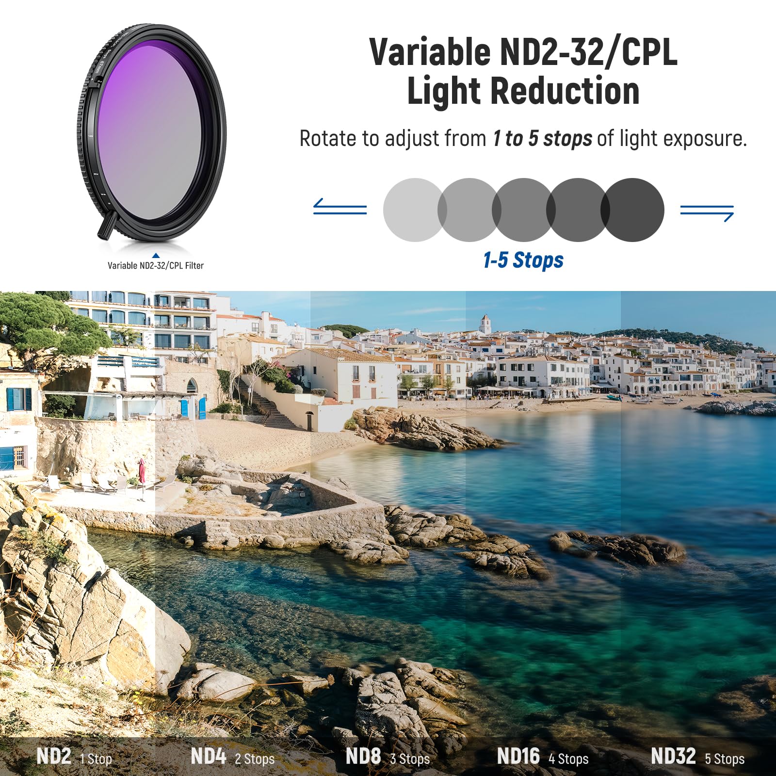 NEEWER Zestaw 67 mm filtrów True Colors ND2-32 zmienne i CPL + magnetyczny filtr ND32, 2w1 regulowana redukcja światła eliminacja odbicia bez zmiany koloru, bez krzyża X/winietowania