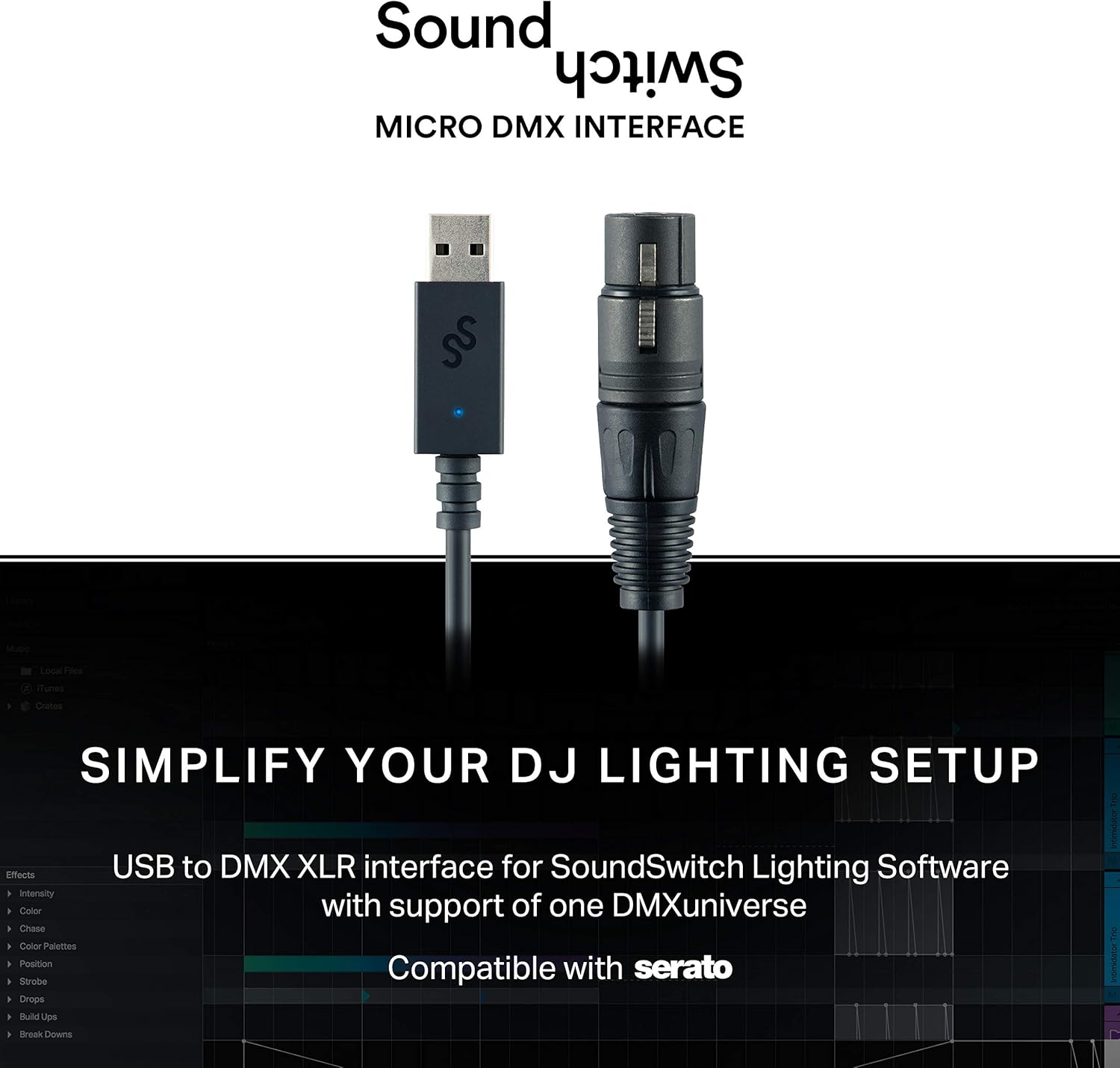 DJ Controller & DMX Bundle - DJ Controller with 2 Decks, DMX Interface & Serato DJ Lite – Numark DJ2GO2 Touch & SoundSwitch Micro DMX Interface