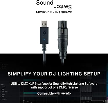 DJ Controller & DMX Bundle - DJ Controller with 2 Decks, DMX Interface & Serato DJ Lite Numark DJ2GO2 Touch & SoundSwitch Micro DMX Interface