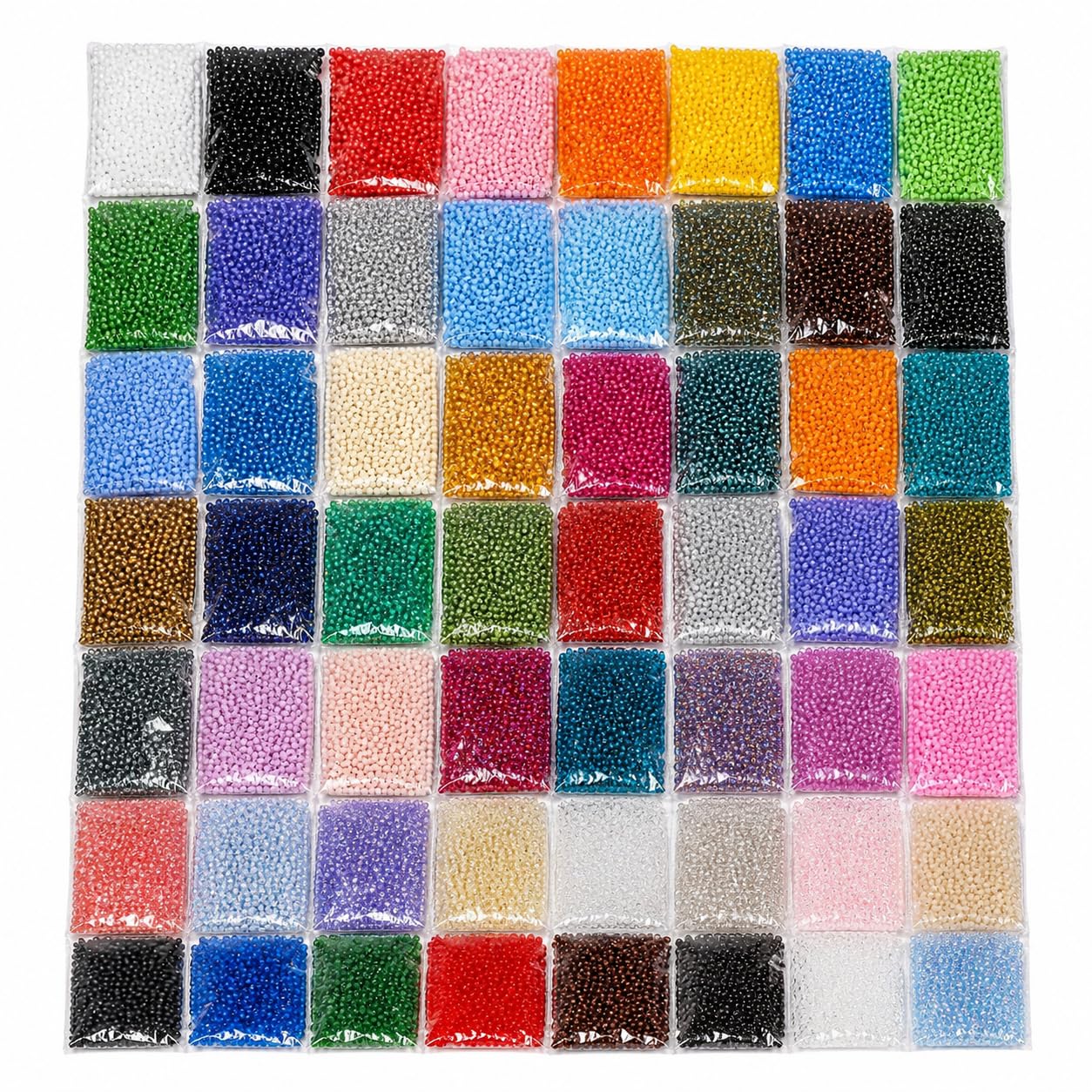 Perlin Rocailles 8/0 Perline di vetro da 3 mm, 60 colori, 40.000 pezzi, 1,2 kg | Perline indiane, accessori per gioielli da infilare per bracciali, collane, tessitura di perline, progetti fai da te