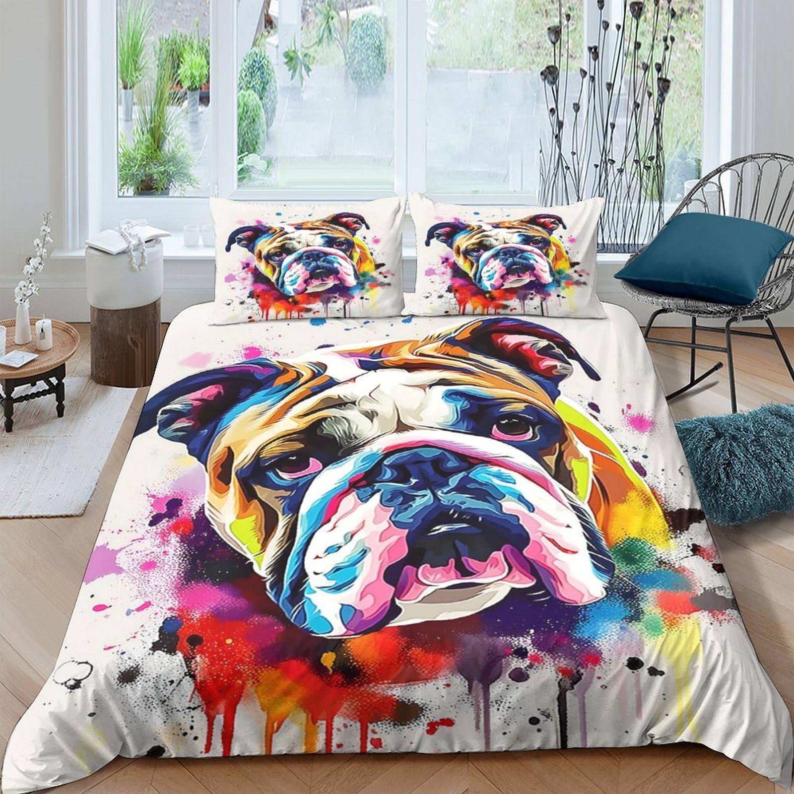 Ctjqhvkz Style-9 3D Printed Colorful Bulldog Fitted Sheet Microfiber Soft Breathable Graffiti Dog Bed Cover For Bedroom Dorm Mattress Decor Single（135X200cm）
