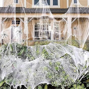 1300 sqft Halloween Super Stretch Spider Webs Decorations with 50 Extra Fake Spiders for Halloween Decor Indoor Outdoor, White